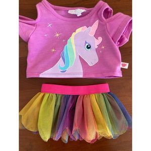 Build a Bear Workshop Pink Unicorn Shirt and Rainbow Tutu. BABW
